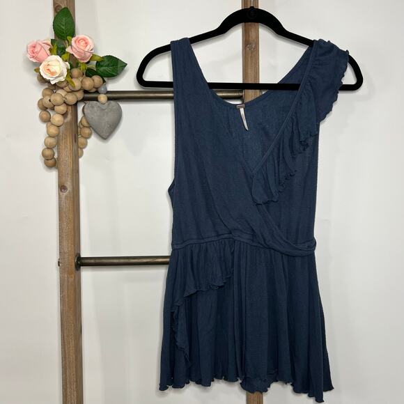 Free People Float Away Blue Tank Layered Ruffles Size Medium - Picture 1 of 7
